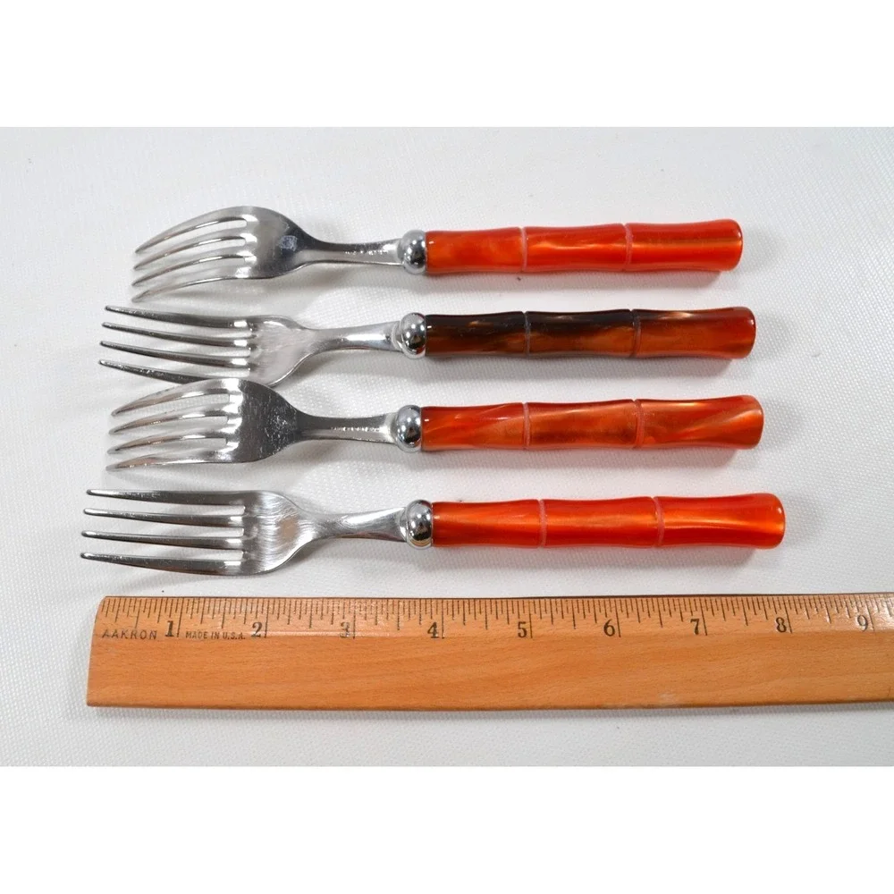 INOX 18/10 Faux Bamboo‎ Flatware 11-Piece Resin Made in Italy Stainless Vintage